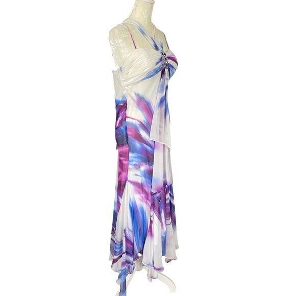 S.L. Fashions 8 multicolored sheer fully lined maxi dress padded embellished - Picture 2 of 16